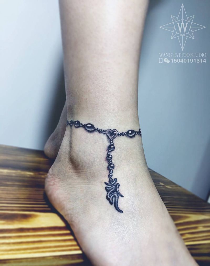 脚链纹身图片_成品脚踝欧美写实字符纹身图案