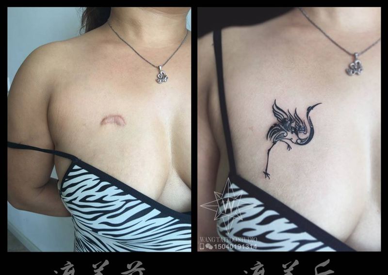 疤痕遮盖纹身图片_成品胸部图腾传统动物纹身图案