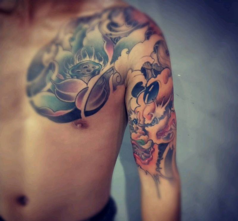 龙纹身图片_胸部新传统纹身图案