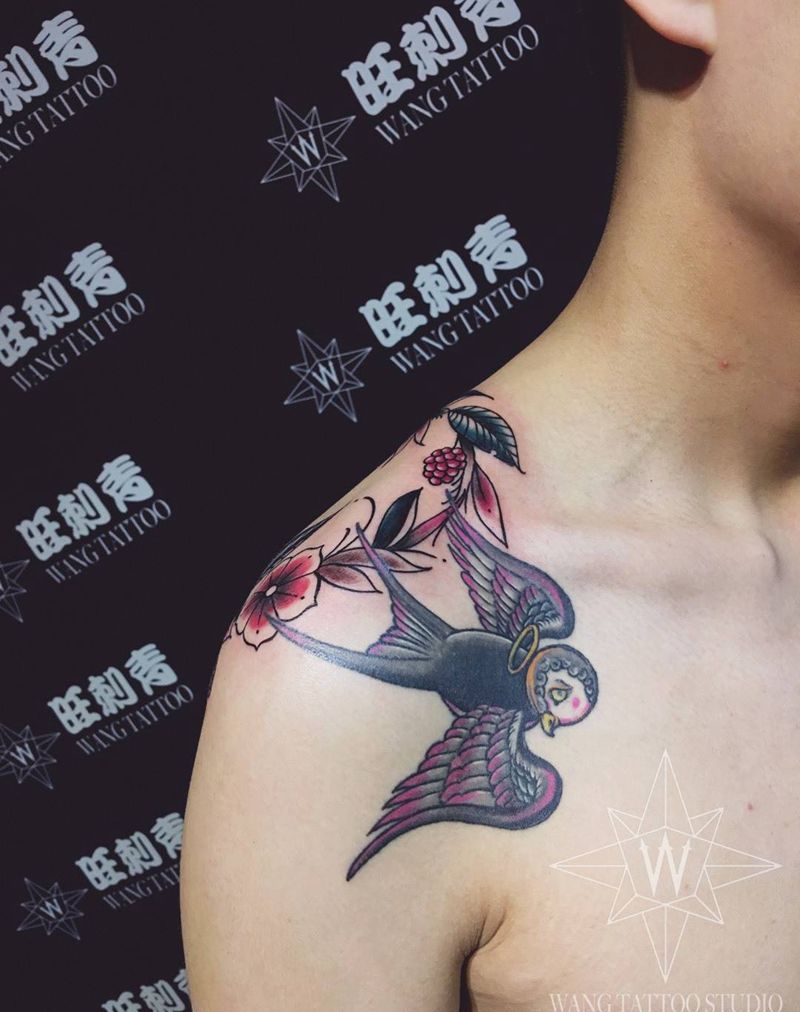 花环纹身图片_成品肩部欧美植物纹身图案