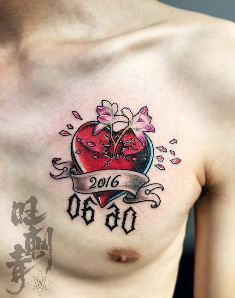 石斛兰纹身图片_成品胸部植物欧美纹身图案