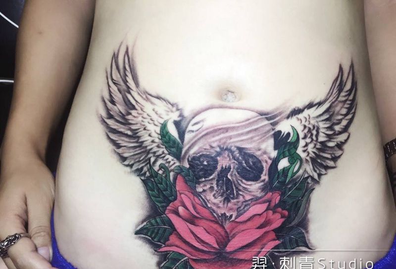 腹部疤痕遮盖纹身图片_成品纹身图案