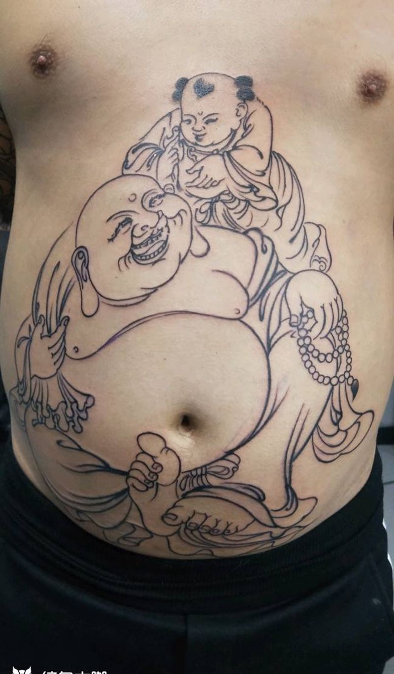 佛纹身图片_腹部纹身图案