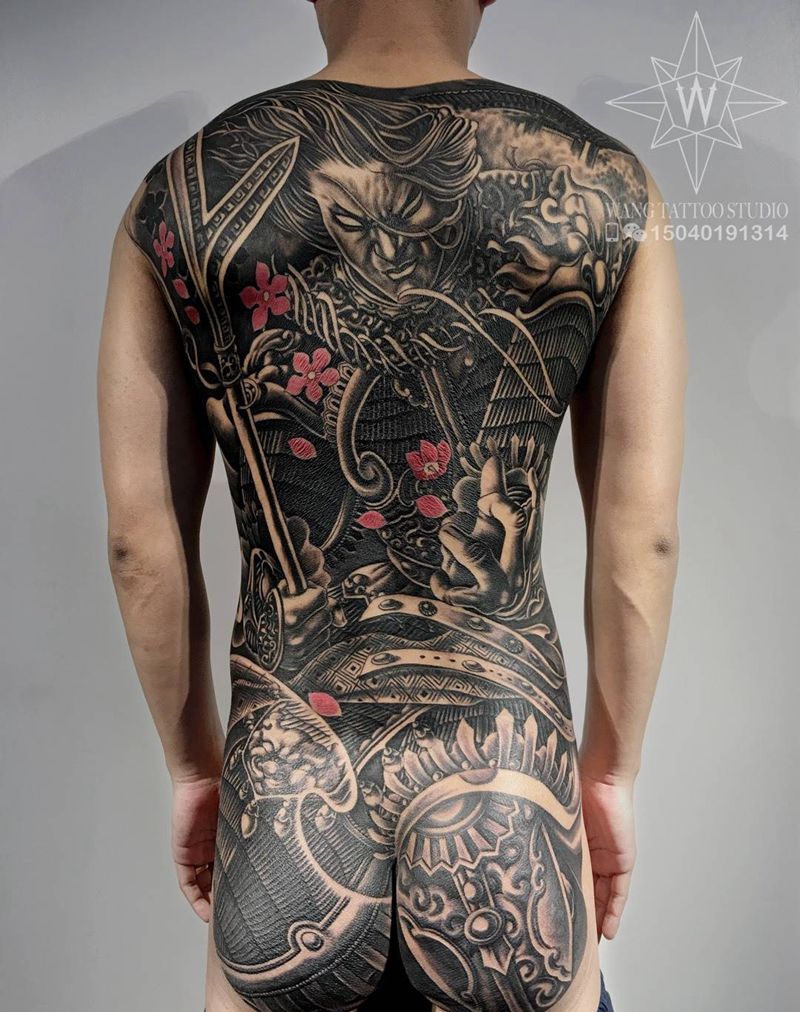 霍去病纹身图片_成品背部传统人物纹身图案