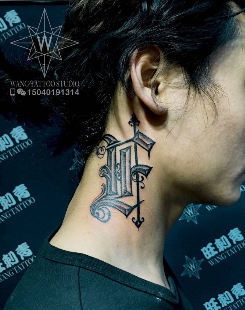 F纹身图片_成品颈部欧美字符纹身图案