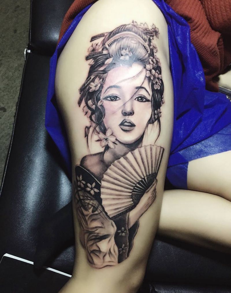 艺妓美女纹身图片