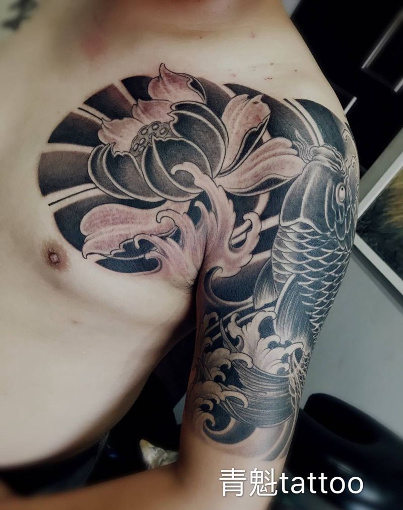 鲤鱼遮盖纹身图片