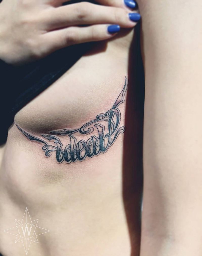 花体字纹身图片_成品胸部欧美字符清新纹身图案