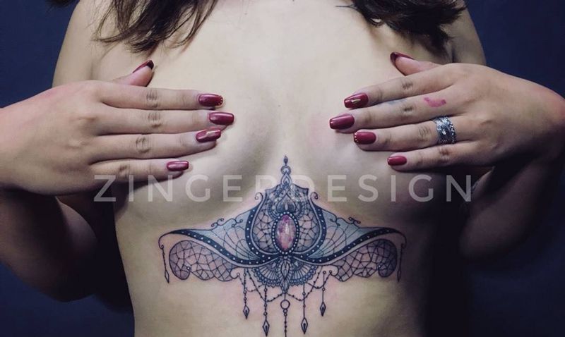 原创设计纹身图片_成品胸部清新几何字符图腾原创纹身图案