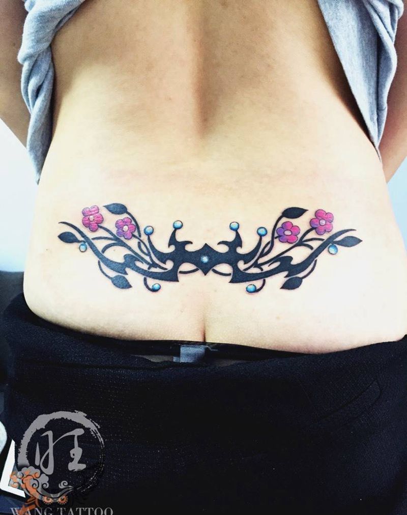 腰环纹身图片_成品腰部欧美图腾纹身图案