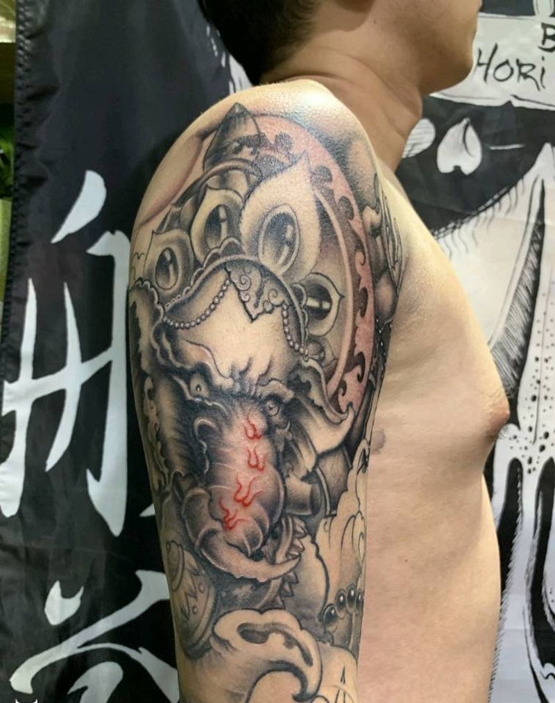 象纹身图片_肩部纹身图案