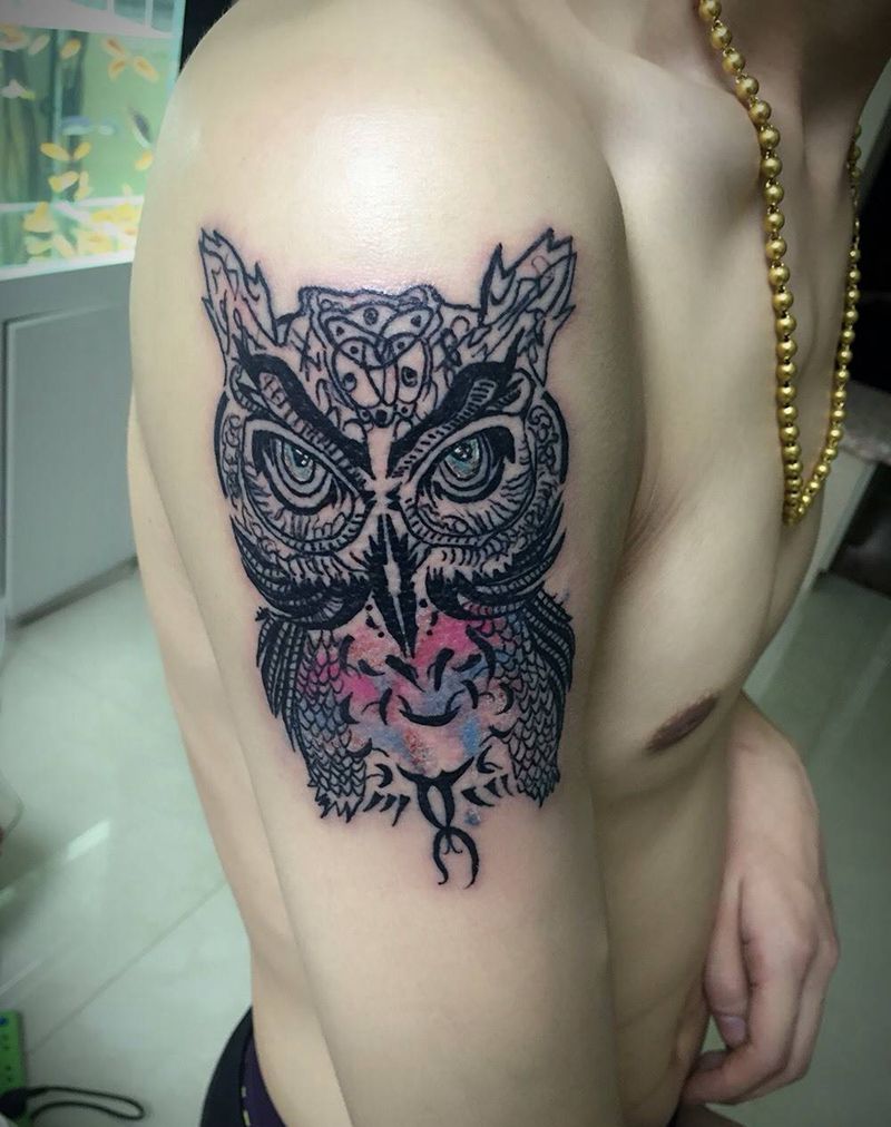 半夜就得来猫头鹰纹身图片