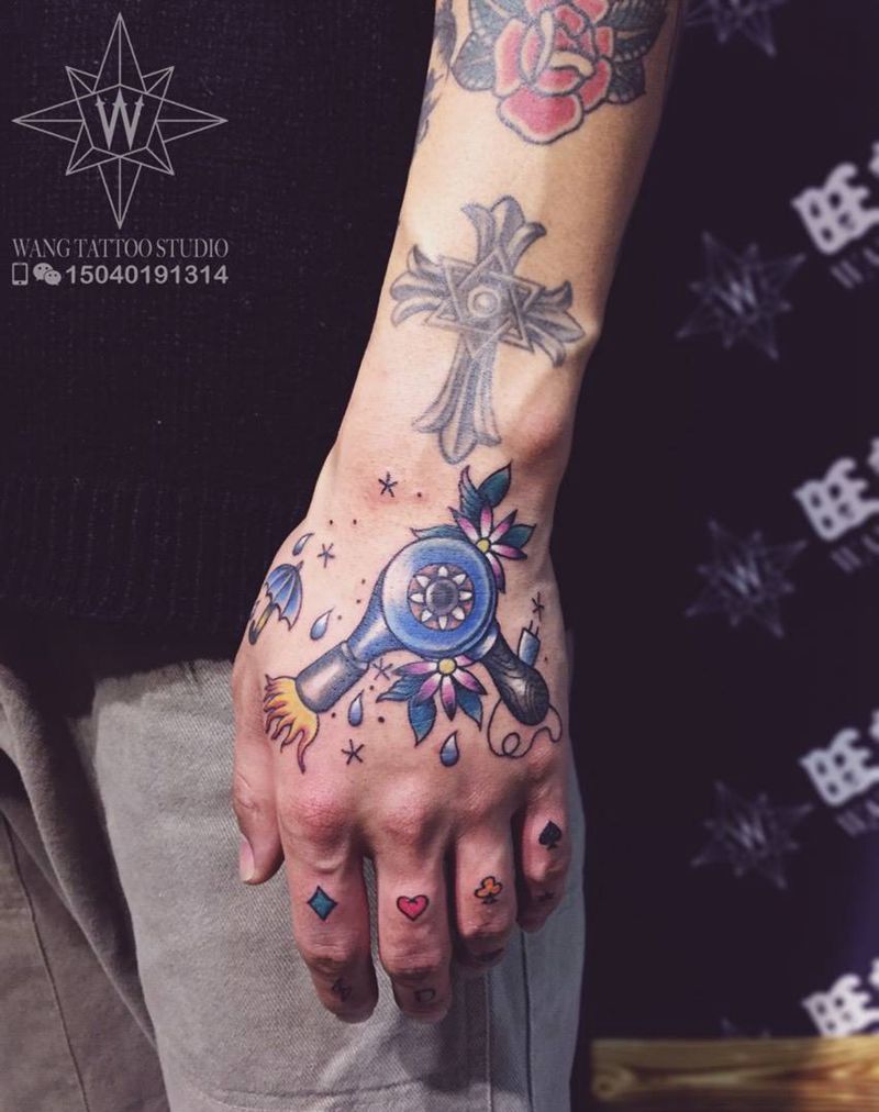 风筒纹身图片_成品手部欧美清新工具纹身图案
