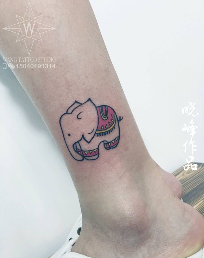 小象纹身图片_成品脚踝欧美清新纹身图案