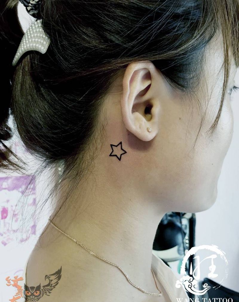 姐妹星纹身图片_颈部清新几何成品纹身图案