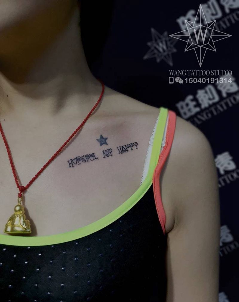 锁骨英文纹身图片_成品胸部欧美清新字符纹身图案