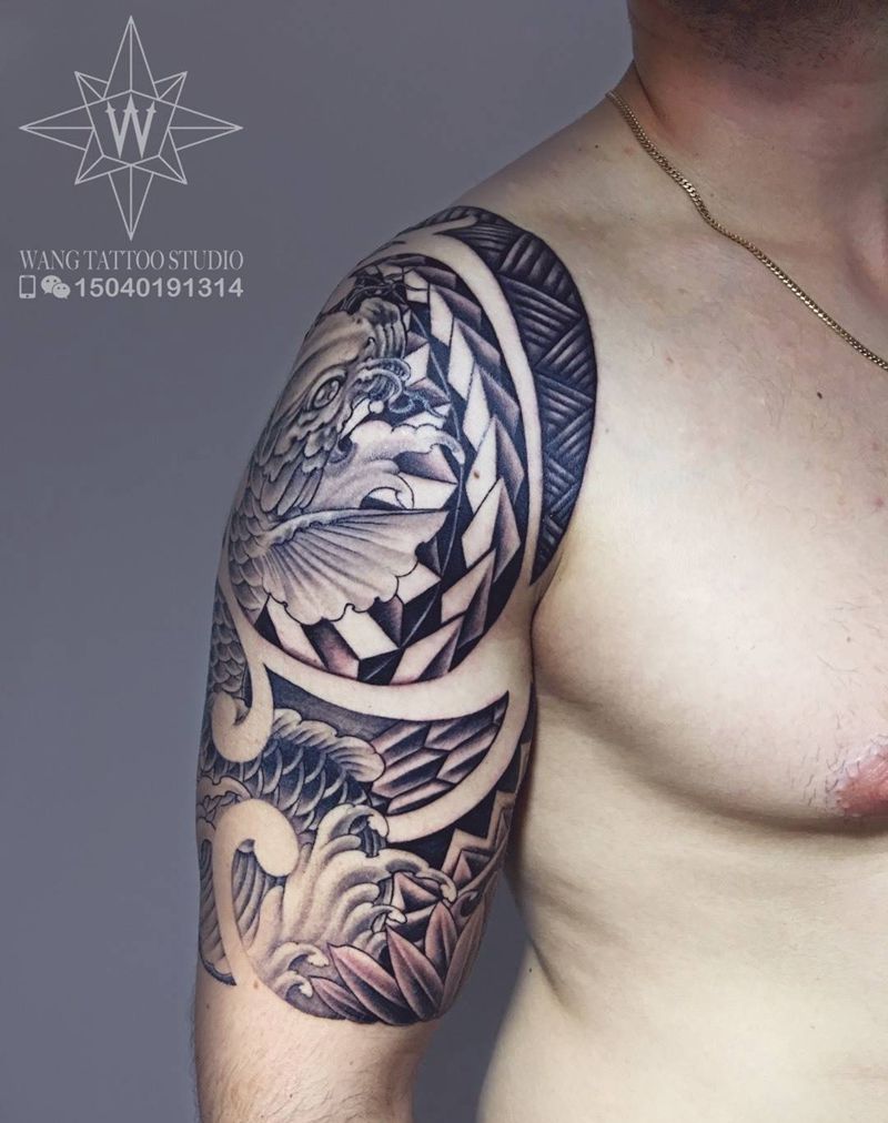 合纹身图片_成品手臂欧美传统图腾动物字符植物纹身图案