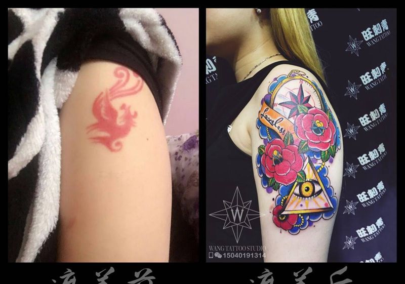 全视之眼纹身图片_成品手臂欧美几何植物纹身图案