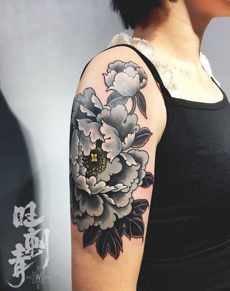 牡丹纹身图片_成品手臂脚踝腿部纹身图案