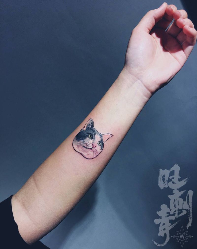 包子脸纹身图片_成品手臂欧美动物清新纹身图案