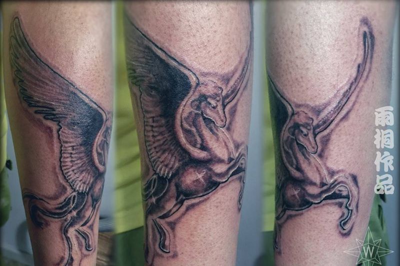 天马纹身图片_成品手臂欧美动物鬼神纹身图案
