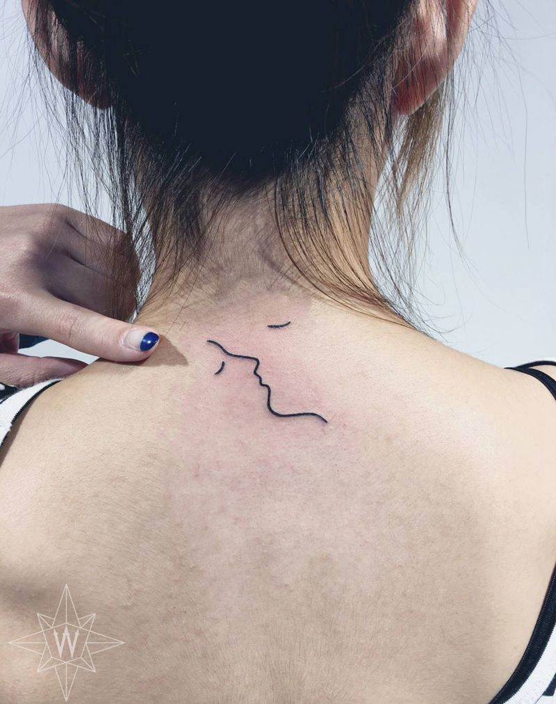 线条小清新纹身图片_成品颈部欧美清新纹身图案