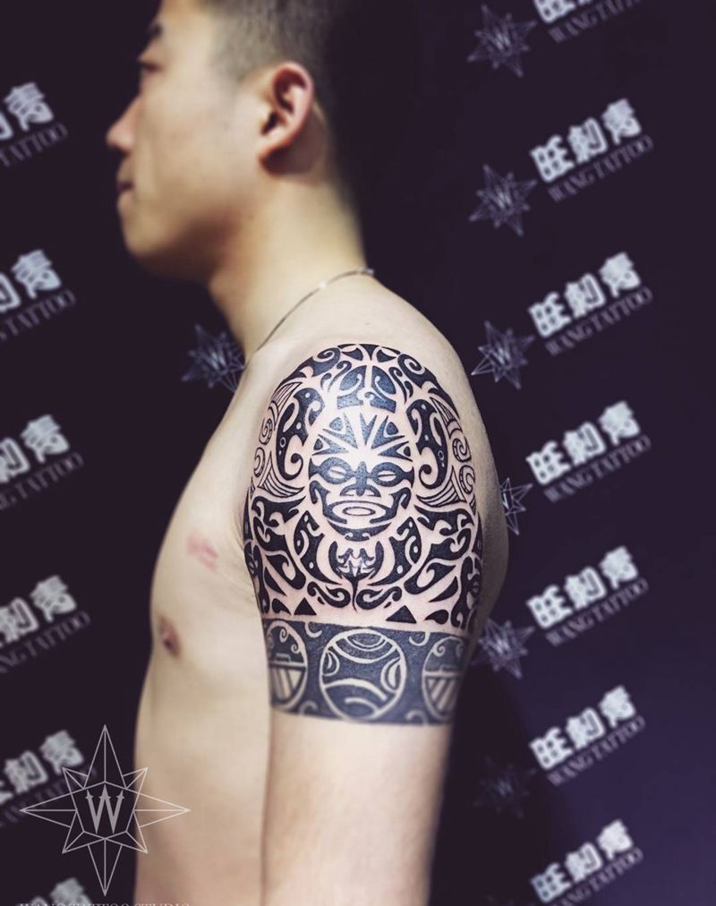 玛雅图腾纹身图片_成品肩部欧美图腾纹身图案