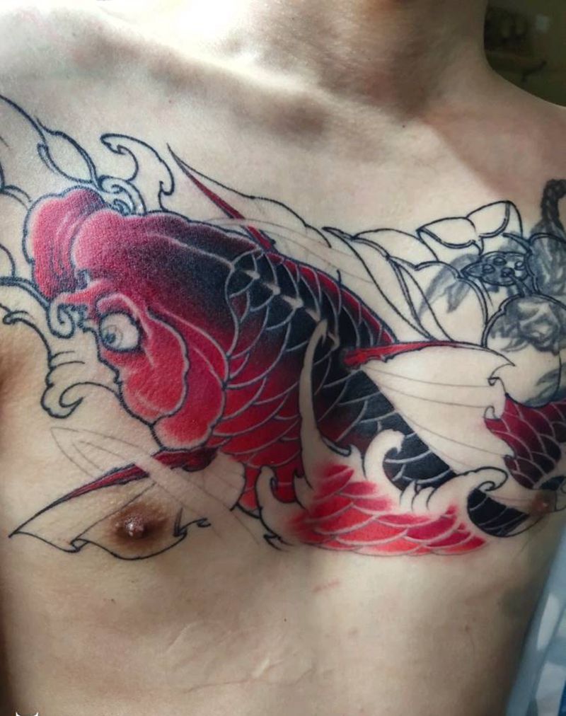 鲤鱼覆盖纹身图片_胸部新传统老传统纹身图案