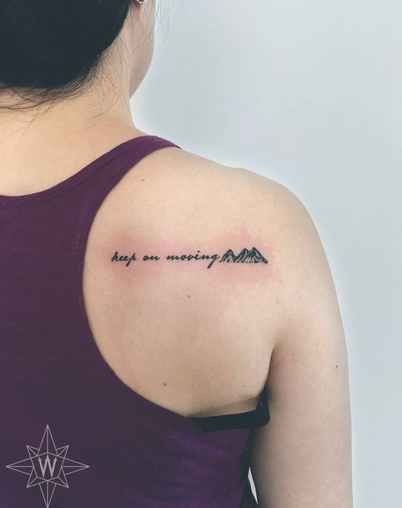 山峰纹身图片_成品背部欧美字符清新纹身图案