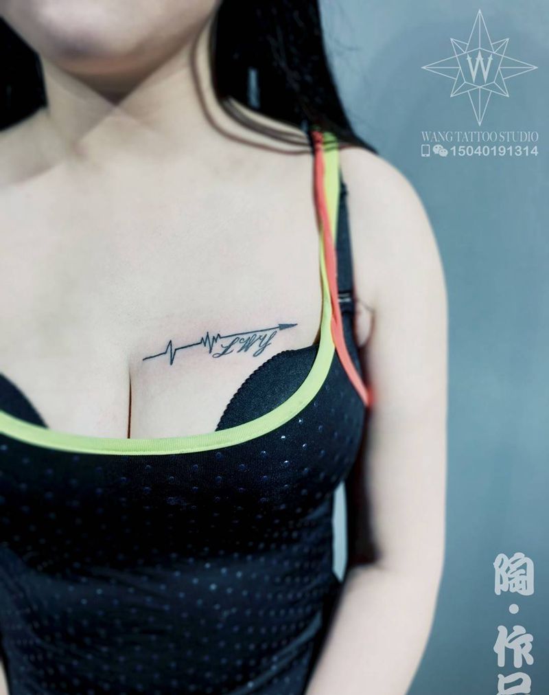 《心电图》纹身图片_胸部清新字符成品纹身图案