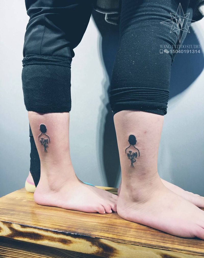 《女孩儿背影》纹身图片_清新人物情侣成品腿部纹身图案