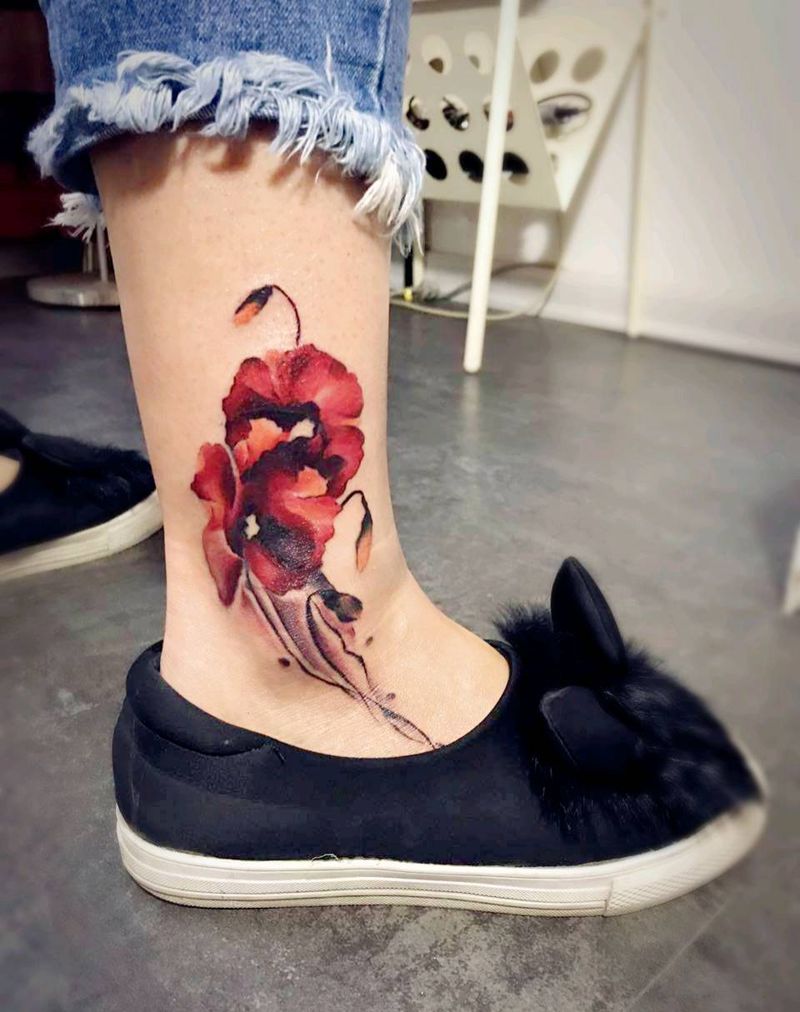 遮盖 藏猫猫纹身图片_腿部国画植物成品纹身图案