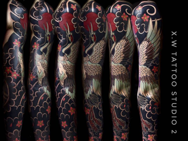 仙鹤纹身图片_手臂老传统小伟刺青纹身图案