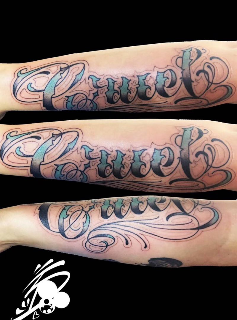 花体字纹身图片_手臂花体字花体字英文其卡诺纹身图案