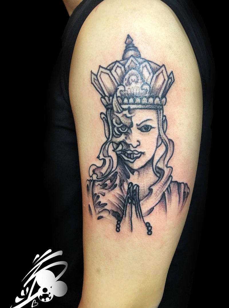 一念之间纹身图片_手臂新传统佛魔纹身图案