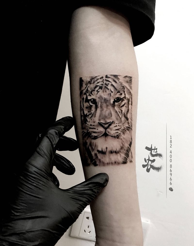 写实小老虎纹身图片_手臂腿部欧美写实新传统老虎动物小清新男生女生纹身图案