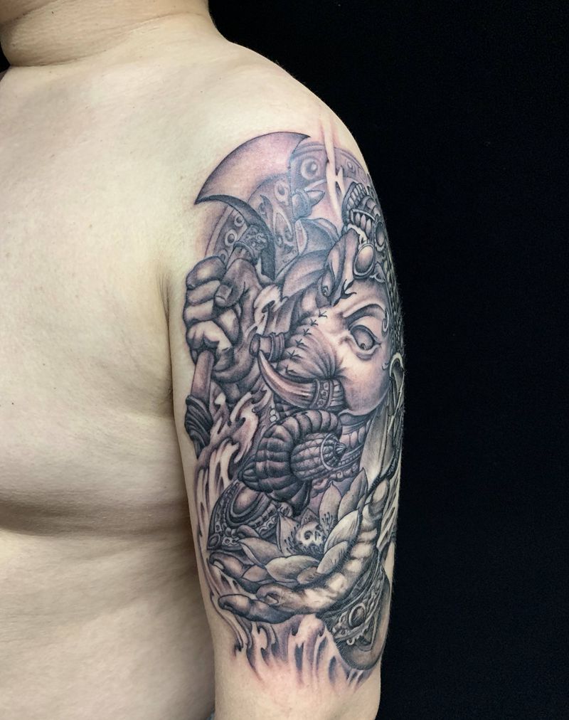 《象神》纹身图片_手臂新传统纹身图案