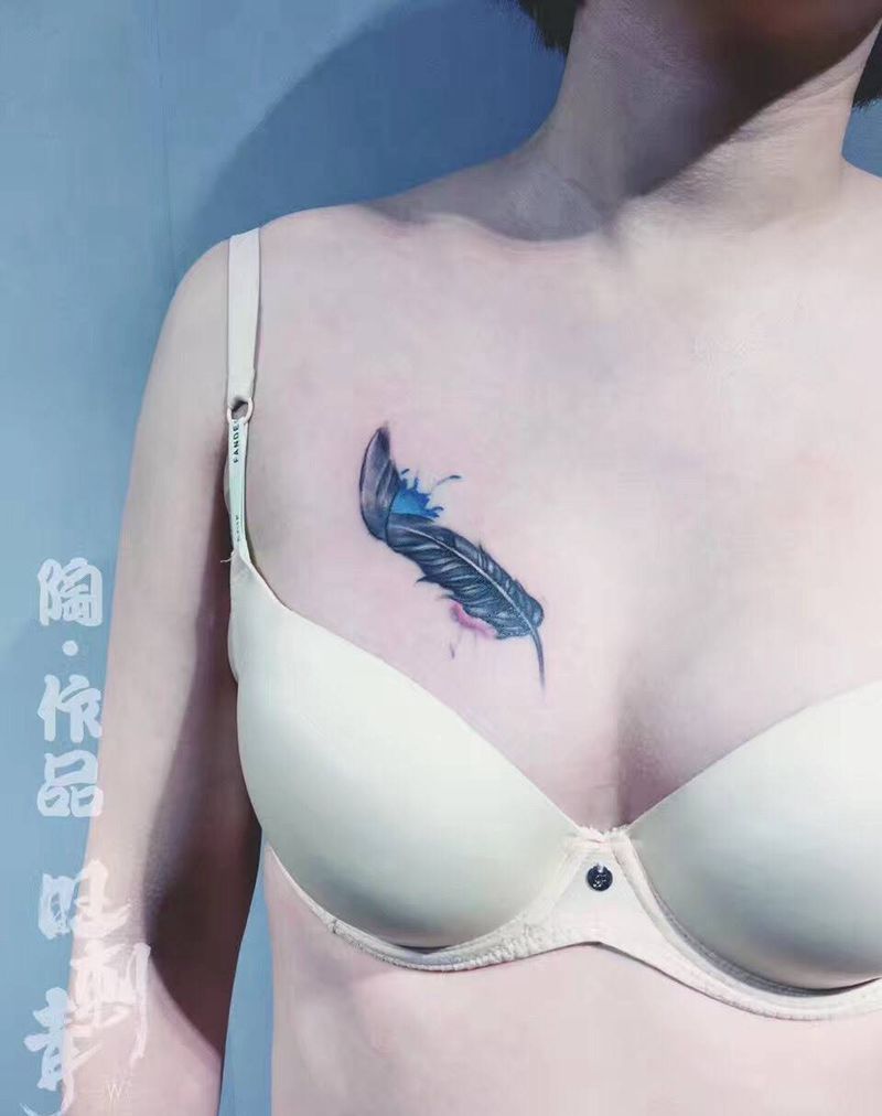 原创羽毛纹身图片_成品胸部清新静物原创纹身图案