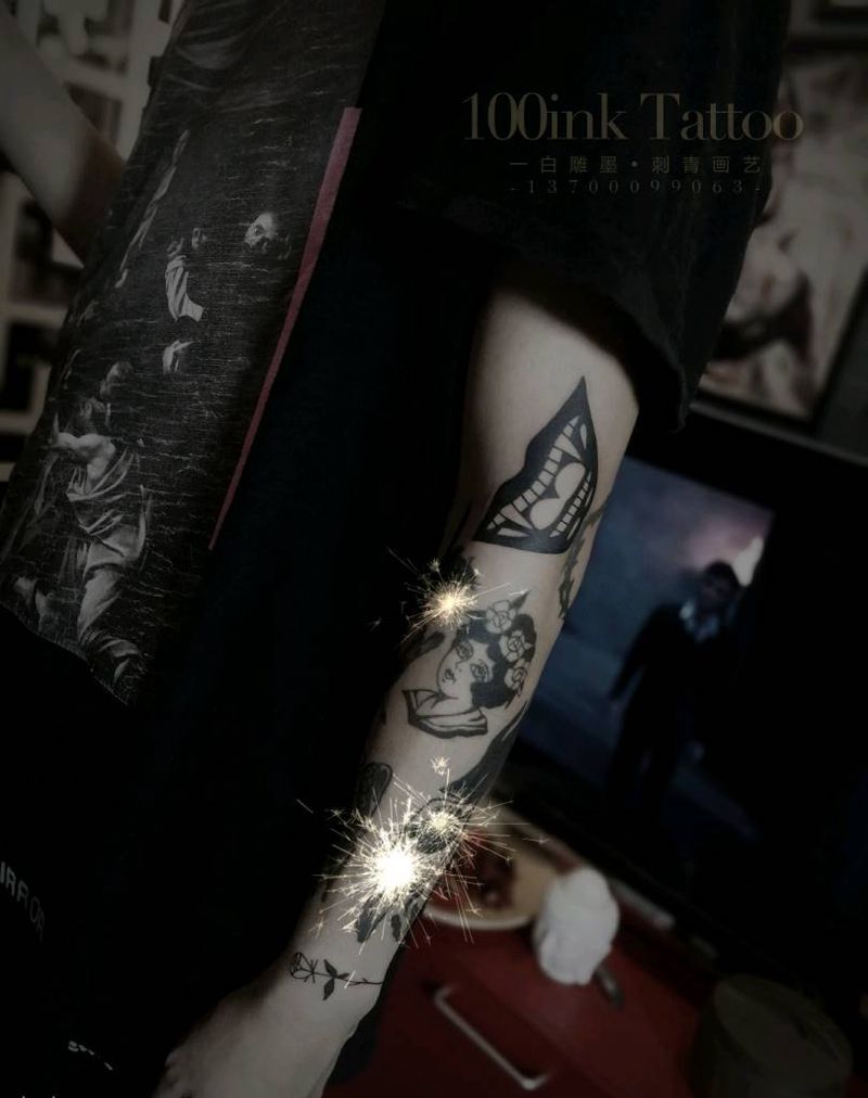 吸血鬼的嘴纹身图片_手臂Old School嘴纹身图案