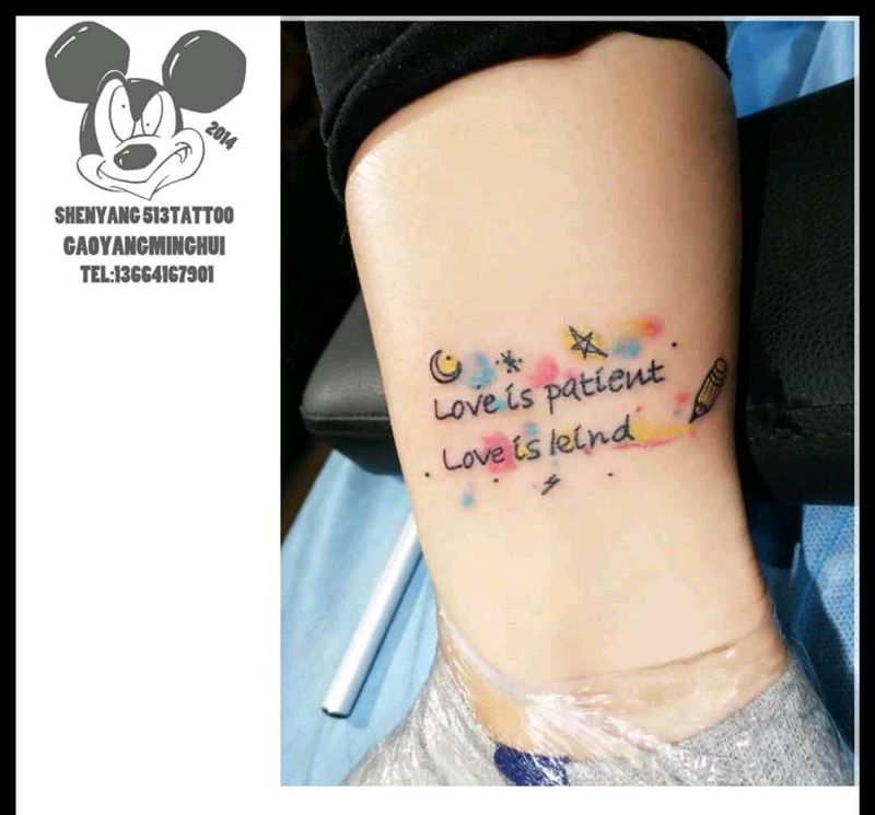 少女版小清新纹身图片_腿部清新字符原创成品纹身图案