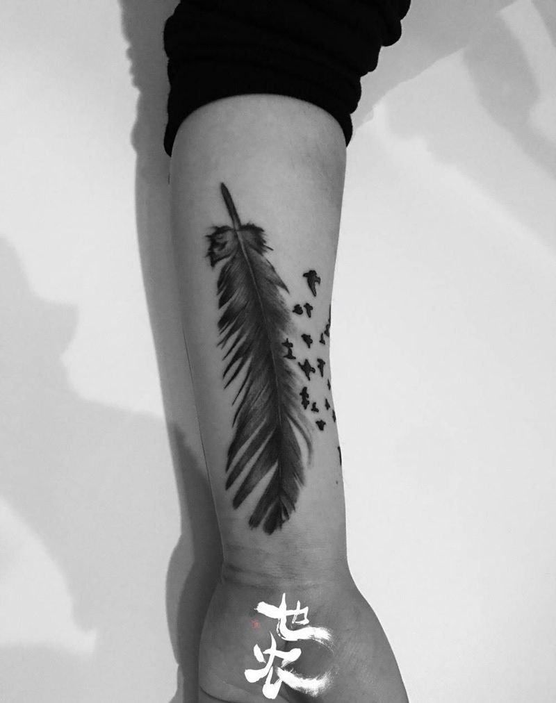 【定制写实羽毛】纹身图片_成品手稿手臂写实欧美静物动物也农刺青纹身图案