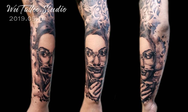 ●花臂未完成纹身图片_手臂欧美写实纹身图案