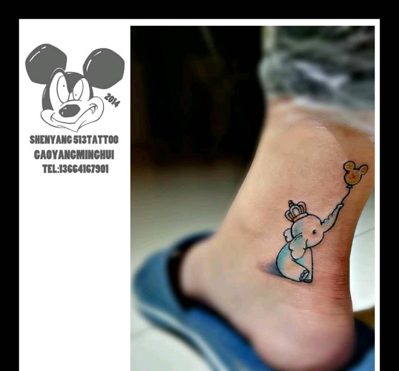 小清新象纹身图片_腿部清新动物成品纹身图案