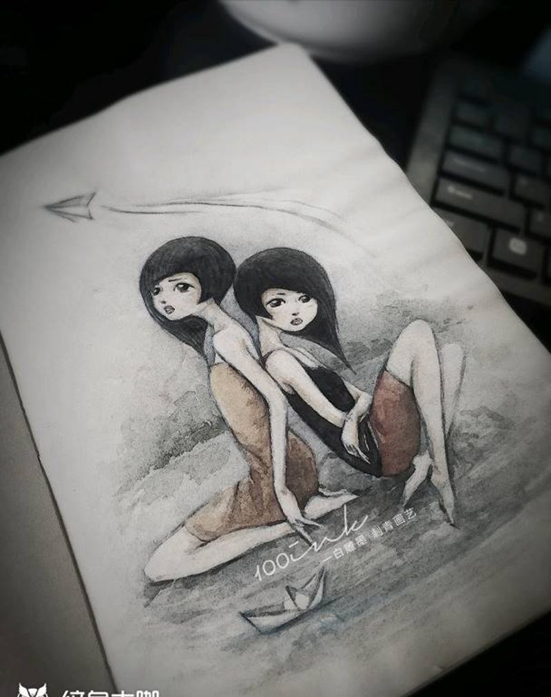 失落沙洲纹身图片_人物原创插画纹身图案