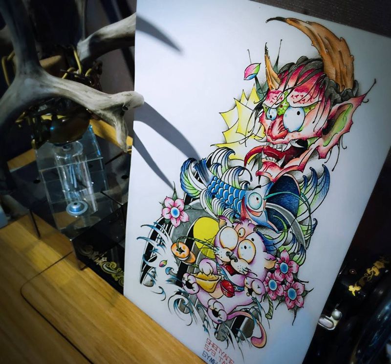 原创手稿纹身图片_成品手稿插画欧美传统清新肖像贴纸动物人物纹身图案