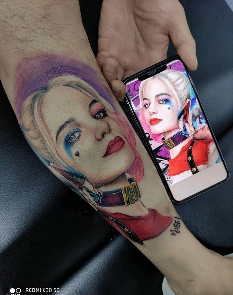 哈莉奎茵纹身图片_腿部欧美写实纹身图案