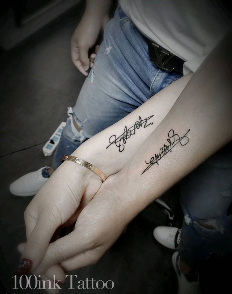 情侣名字纹身图片_手臂清新字符情侣成品纹身图案