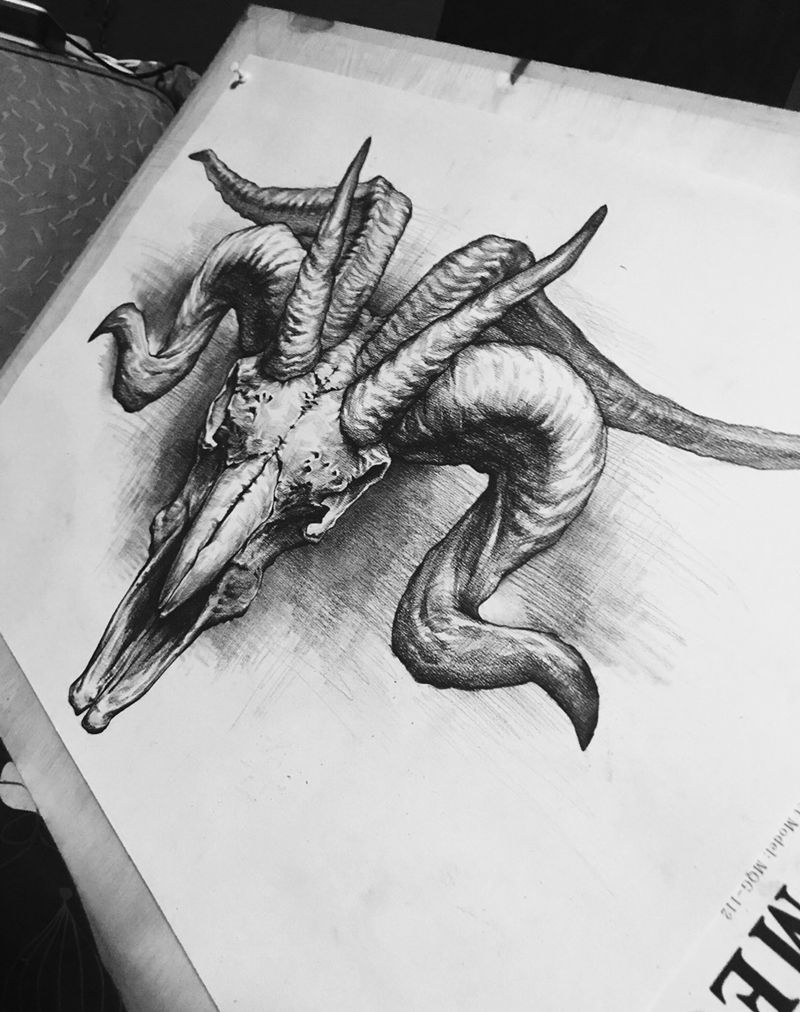 欧美羊头手稿纹身图片