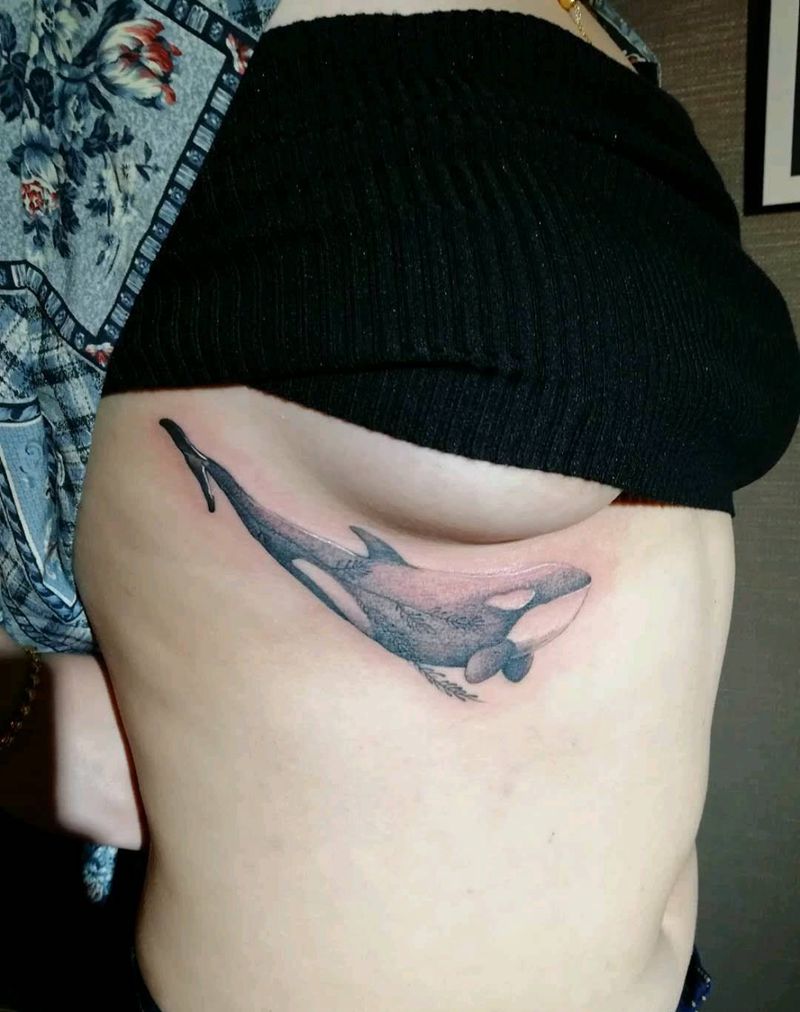 鲸纹身图片_肩部欧美清新动物成品纹身图案