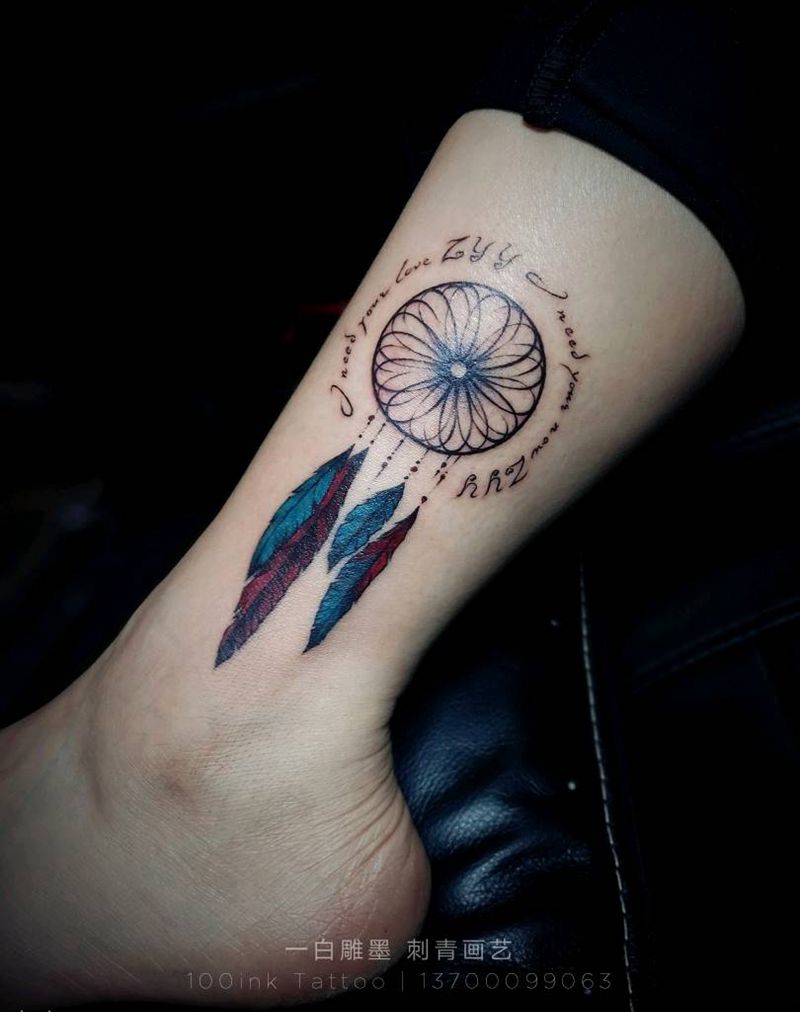 捕梦网纹身图片_腿部清新成品纹身图案